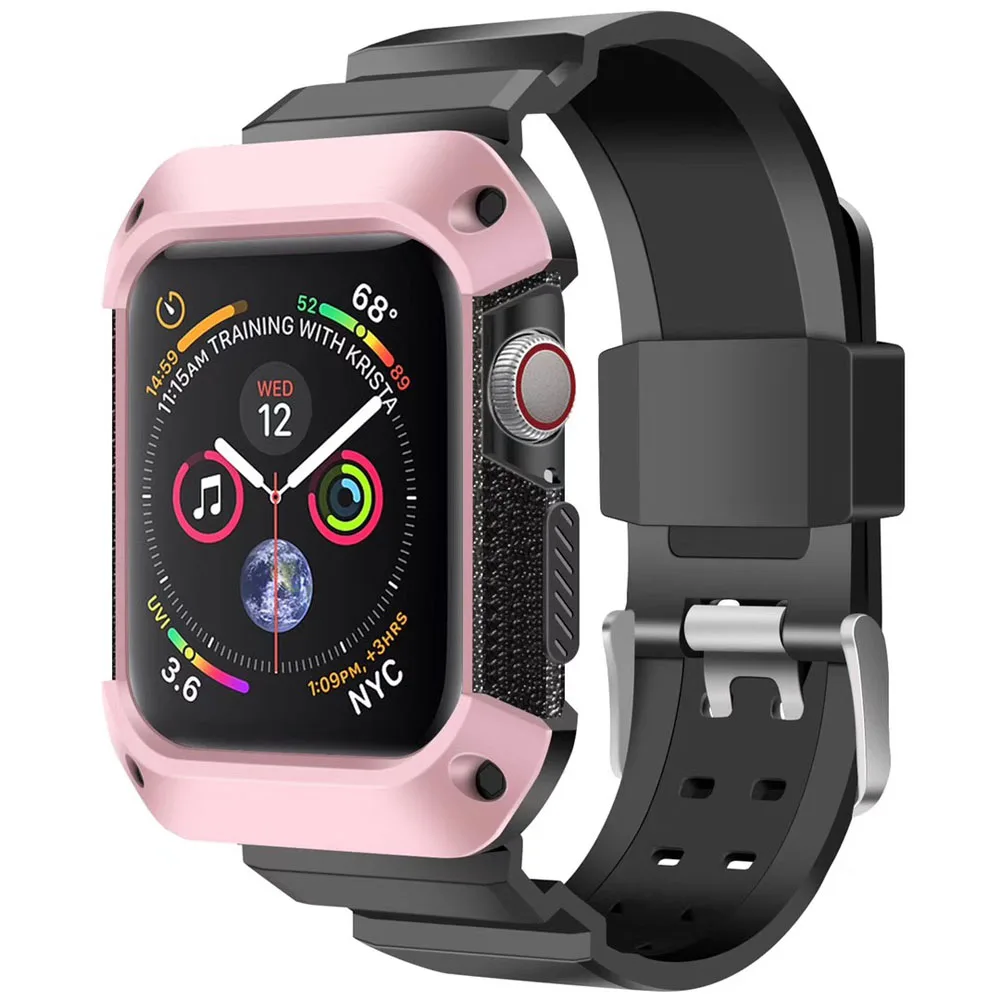 black pink Спортивный ремешок для Apple Watch 5, 4, ремешок, чехол iwatch 44 мм, 40 мм, ремешок, прочный, ТПУ, защитный чехол, ремешок для часов, браслет, аксессуары - Цвет ремешка: black pink