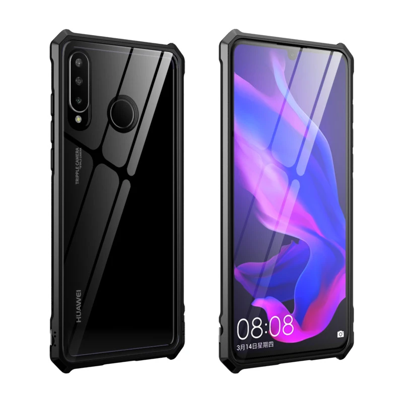 Противоударный металлический бампер Leanonus для huawei P30 Pro P30 Lite чехол из закаленного стекла задняя крышка для huawei P20 Lite P20 Pro Чехол - Цвет: Black