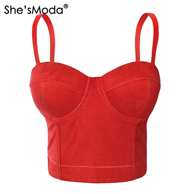 red She'sModa, искусственная замша, кожа, бохо, хиппи, корсет, Bralet, Женский бюстье, бюстгальтер для ночного клуба, вечерние, обрезанный Топ, жилет размера плюс - Цвет: red