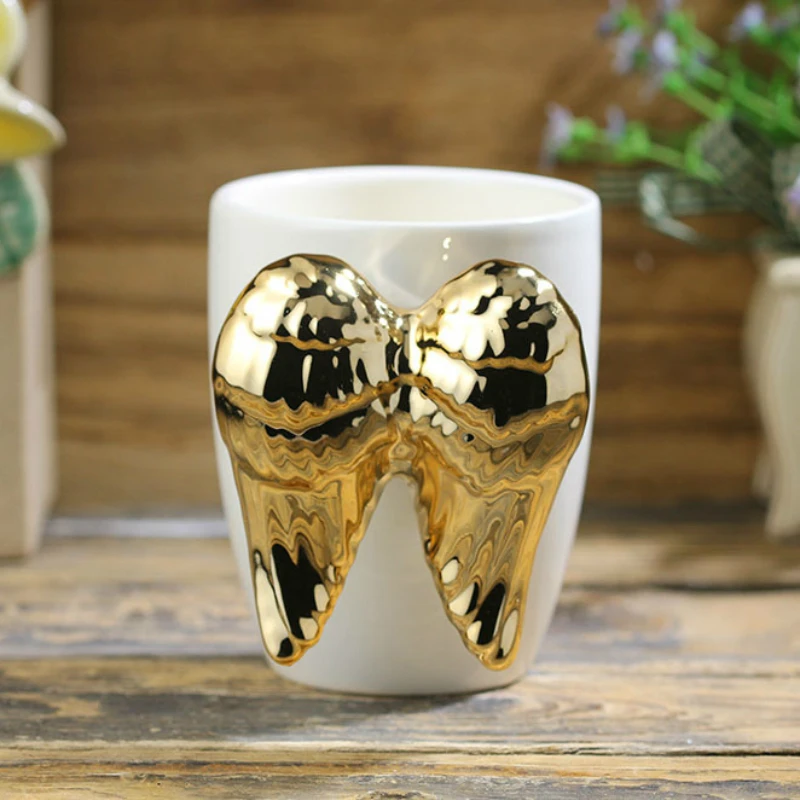 Novelty 3D Golden Silvery Angelic Wing Ceramic Coffee Mug Angel's Wings Handgrip Cup Best Gift | Дом и сад