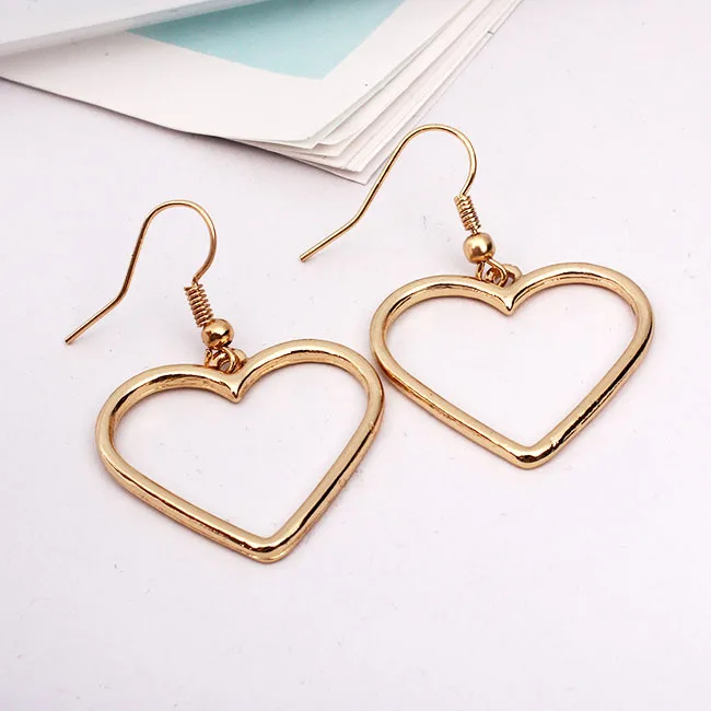 Gold 166 EK522 Heart Earrings For Women Korean Sweet Fashion Jewelry Hollow Heart Exaggerated Hanging Dangler Eardrop Female Simple Gift - Окраска металла: Gold 166