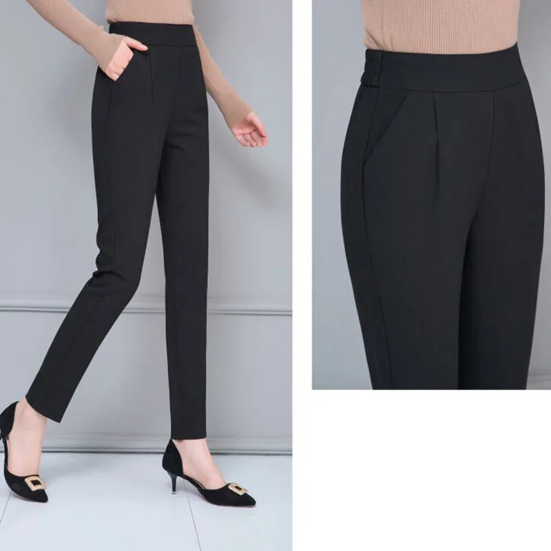 

2019 Spring Summer New Ladies Korean OL Black Harem Pants Breathable Thin Casual Pencil Pants Simple Trousers For Women