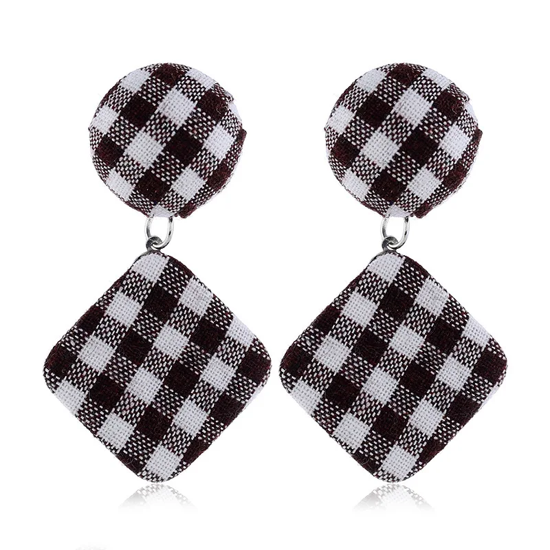 New Fabric Grid Pattern Drop Earrings for Women Fashion Popular Square Cotton Dangle Jewelry | Украшения и аксессуары