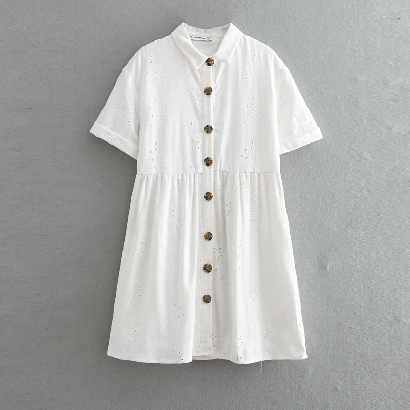 Женское платье с коротким рукавом повседневное белое пляжное мини А силуэта