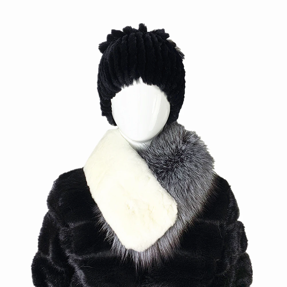 Женские шарфы из натурального кроличьего меха TOPFUR Длинные Серые Лисьего зима