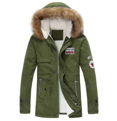 army green Мужская куртка Veste Homme, верхняя одежда, парка, мужские пальто, зимняя куртка, Мужская тонкая утепленная верхняя одежда с меховым капюшоном, теплое пальто, верхняя брендовая одежда, повседневная - Цвет: army green
