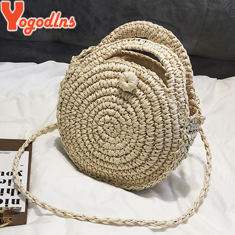 Yogodlns круглые соломенные сумки женская летняя сумка из ротанга ручная работа