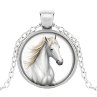 caxybb brand white horse photo cabochon glass dome necklace charm for women handmade pendant necklace jewelry gifts