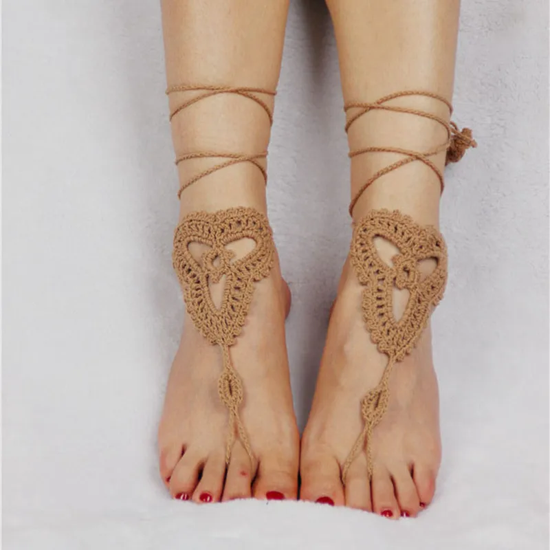 Викторианский Свадебные крючком босиком сандалии пляжные браслеты ню ОБУВИ