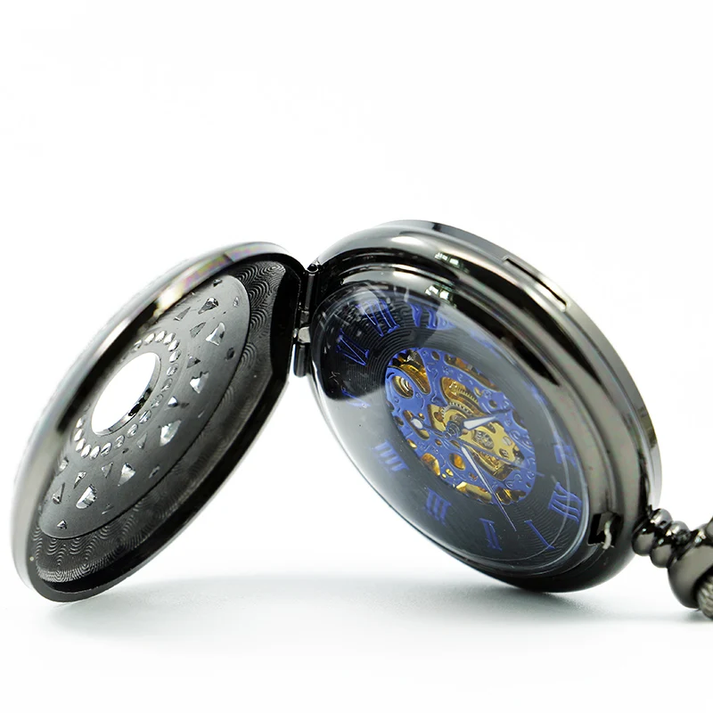 Black Sunflower Skeleton Handmade Mechanical Pocket Watch Vintage Pendant Necklace Bracelet Steampunk Clock Gift