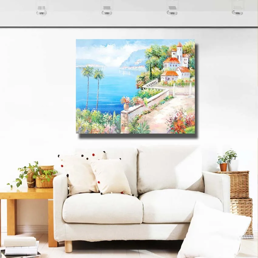 Frameless cheap Hand Painted Oil Painting On Canvas Modern Art Spring seaside beautiful picture for Living Room home decoration | Дом и сад