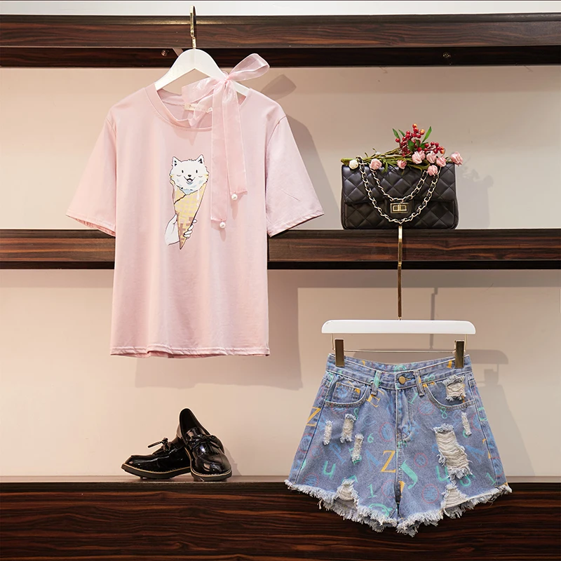 2019 летние женские Модные комплекты Повседневное с короткими рукавами бабочкой