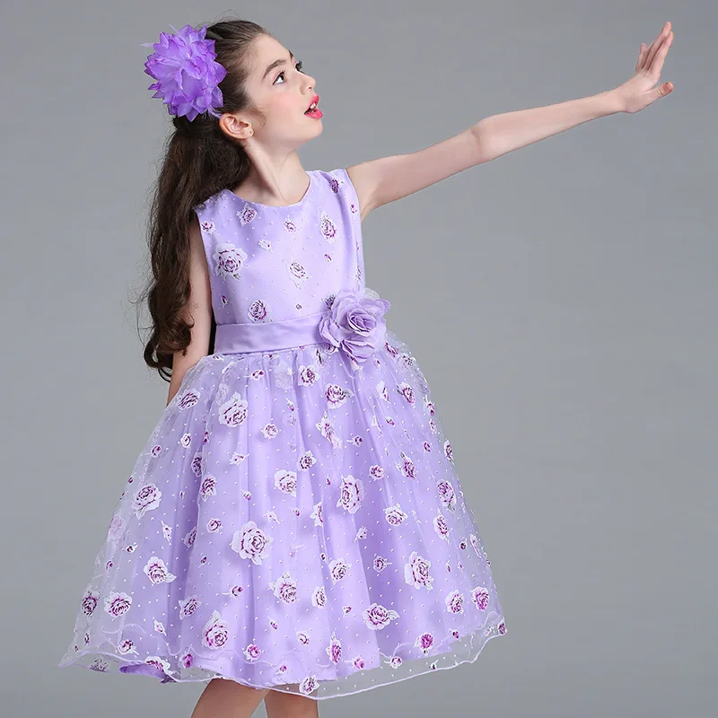 Girls dress flower dresses for little girl wedding party pink purple voile sleeveless vestido de festa longo saia falda | Детская одежда