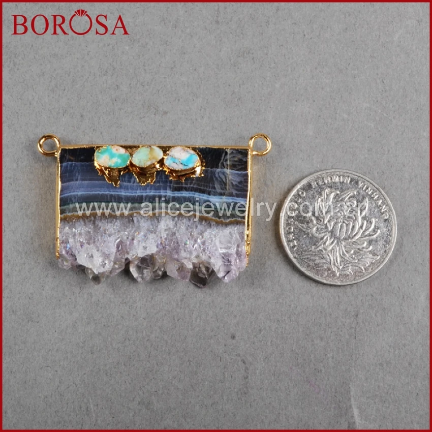 BOROSA 1 шт. свободной формы друза аметиста ломтик и три натуральные синие камни
