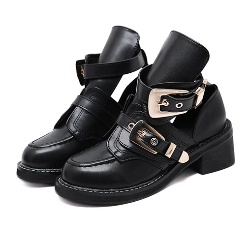 black shoes Gdgydh/женские туфли-лодочки с металлической пряжкой; женские тонкие туфли на квадратном каблуке; туфли на платформе с круглым носком; женские лакированные туфли из змеиной кожи в готическом стиле - Цвет: black shoes