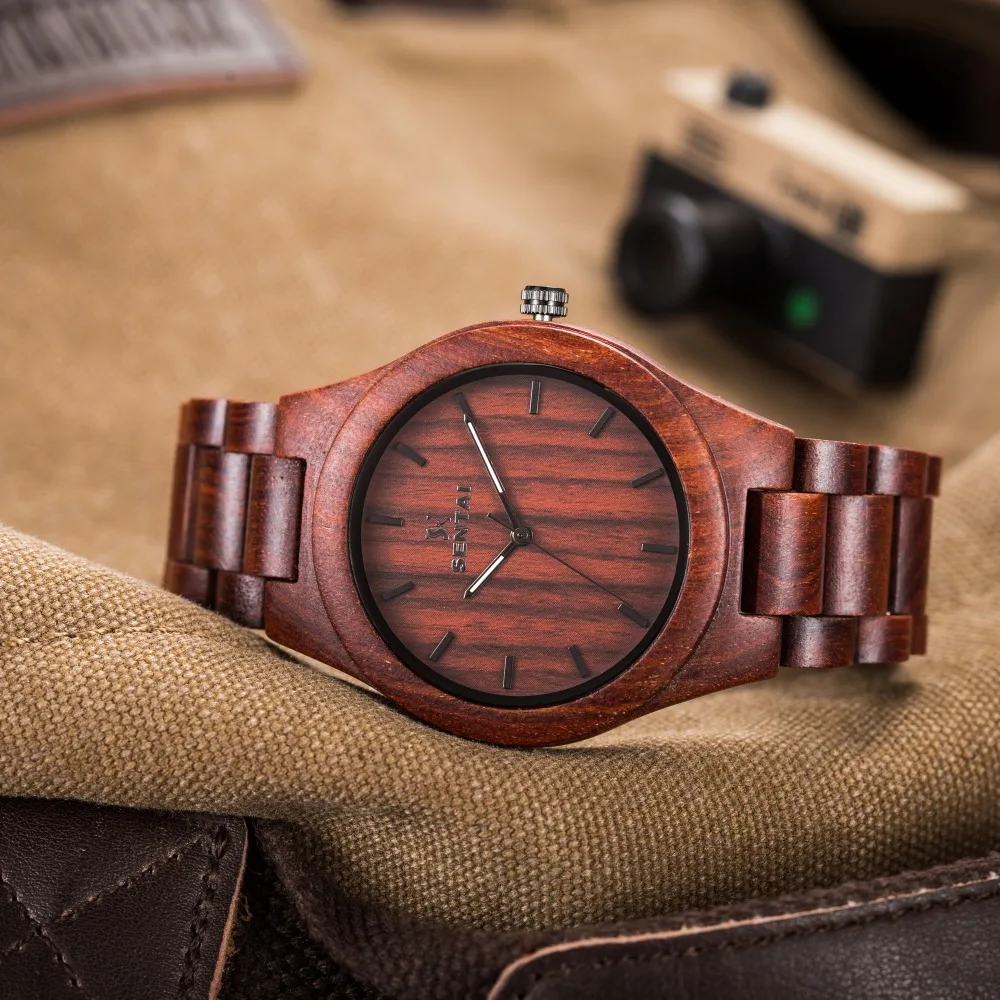 Мужские часы SENTAI Дизайнерские деревянные Аналоговые кварцевые наручные с