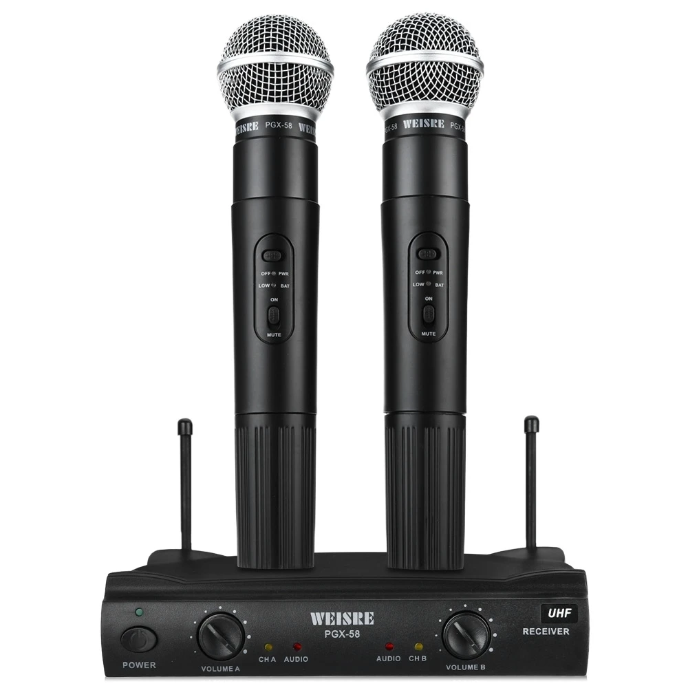 WEISRE PGX58 VHF UHF двойной профессиональный беспроводной микрофон с приемником для BM 800 караоке микрофон вечерние караоке-студия