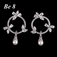 be8 brand fashion style round shape with crystal top quality earrings white gold color wedding bride earrings luxury gifts e 202