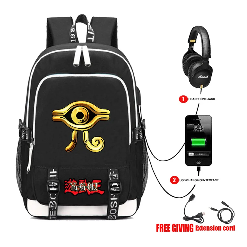 

Yu Gi Oh Duel Monster Book bag Rucksack Student School Bag For Boys Girls Travel Backpack USB Port Mochila Black Backpack