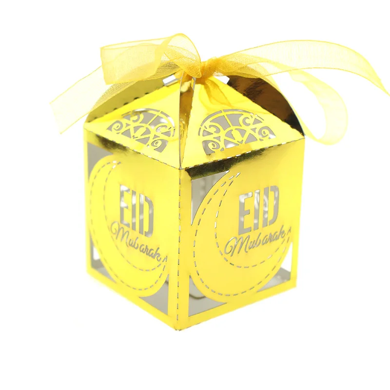 100PCS Laser Cut Happy Eid Mubarak Candy Box Gold/Sliver Hajj Mabrour Paper Gift Boxes Ramadan Kareem Party | Дом и сад