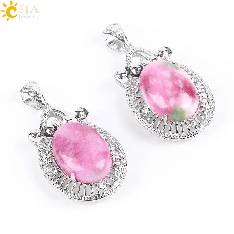 CSJA натуральный Овальный драгоценный камень подвеска маятник длинное ожерелье со
