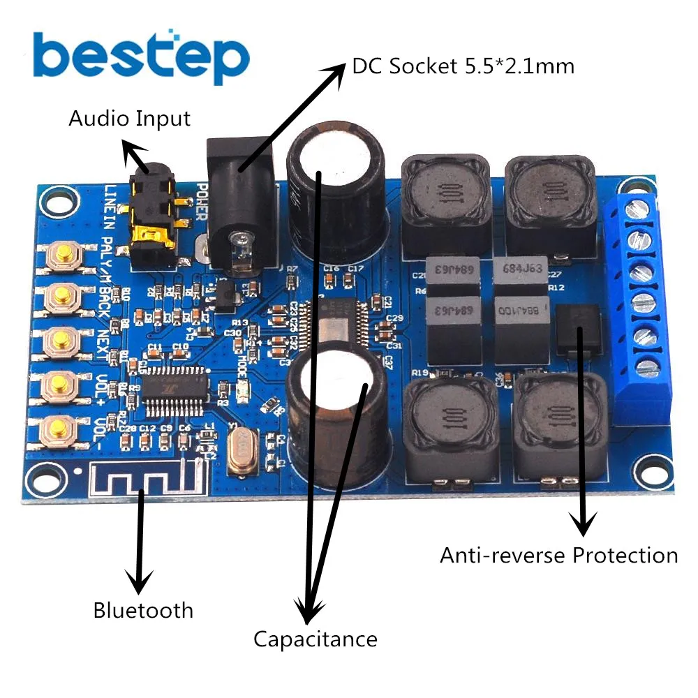 Bluetooth цифровой усилитель мощности двухканальный 50 Вт * 2 аудио плата с корпусом