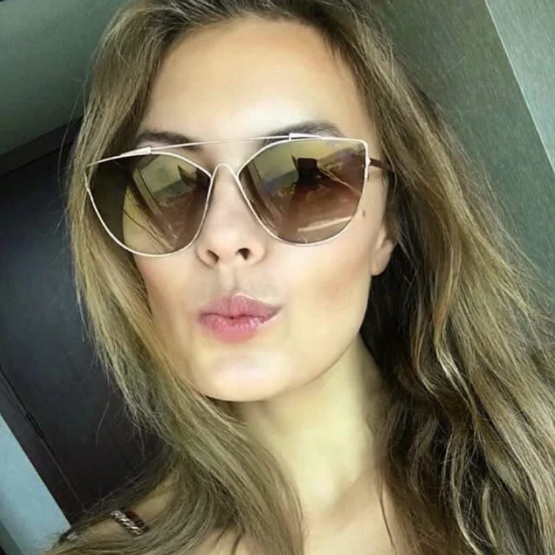 One Piece Cat Eye Sunglasses For Women And Men Alloy Frame Pink Silver Mirror Eyewear Female Hollow Vintage Shades | Аксессуары для