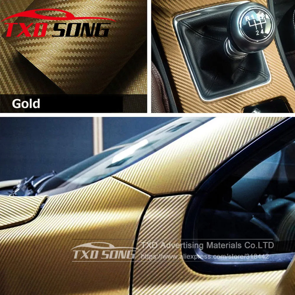 

30x127CM(12"X50") Gold 3D Carbon Fiber Film Vinyl Sticker Car Body/Interior Decoration 3D Carbon Fiber Wrap Film 16 Colors