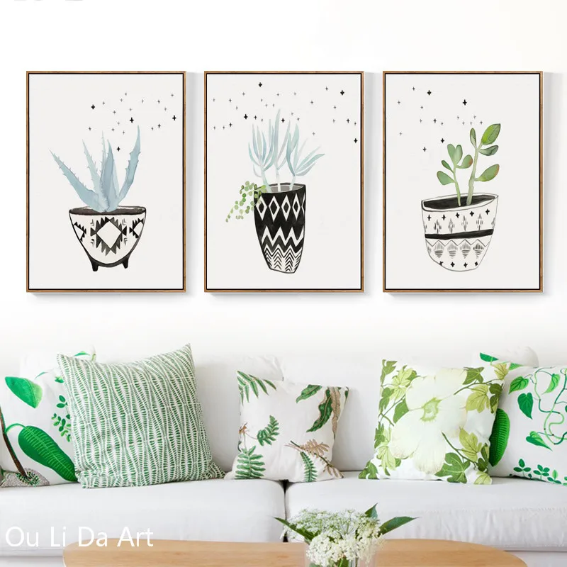 Без рамки пасторальный прозрачный Весенний Лист алоэ вера ваза холст печать