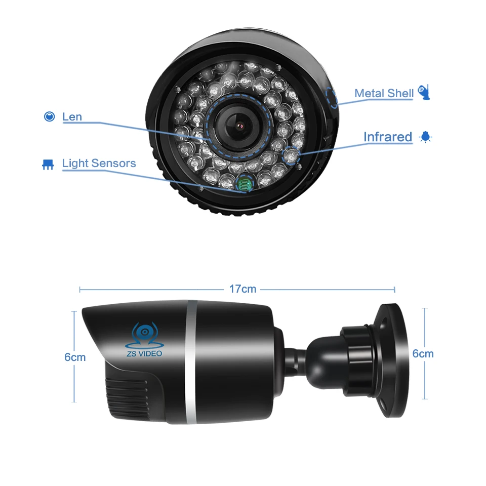 ZSVEDIO Surveillance Cameras POE IR Night Vision IP Camera Outdoor Alarm System CCTV Waterproof NVR Monitor Webcam | Безопасность и