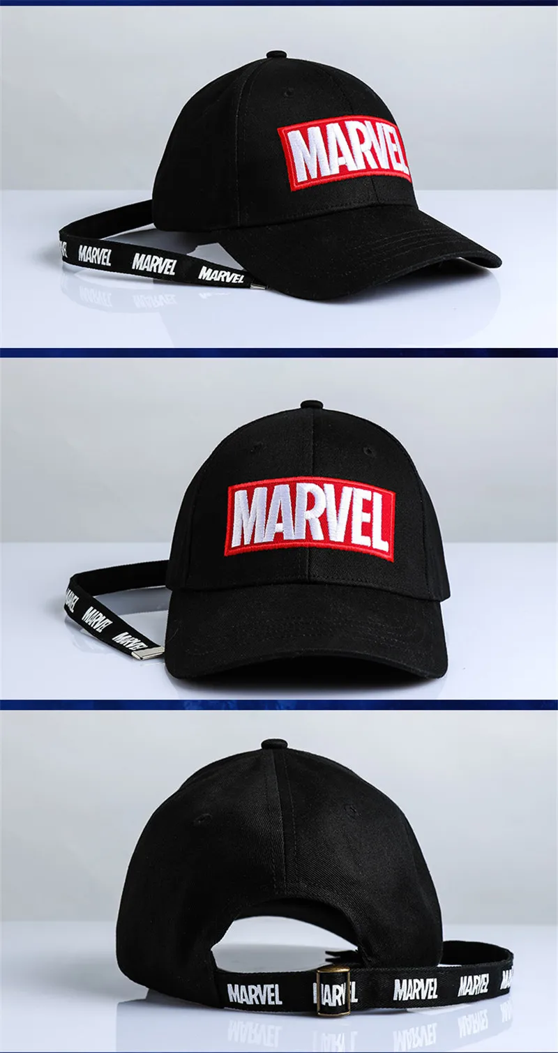 Мстители: бейсболки с вышитым рисунком Marvel для косплея, кепки с лентами, кепки от солнца, Регулируемая Кепка-бейсболка