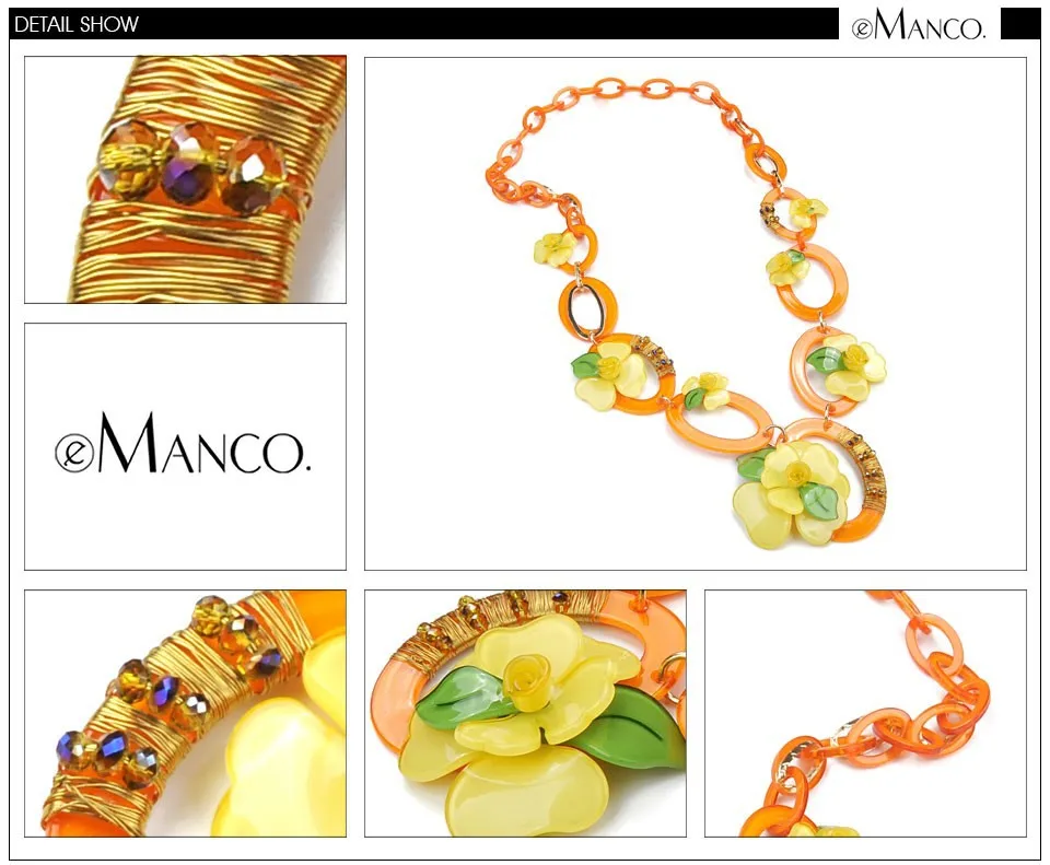 Acrylic yellow clover statement necklaces pendants eManco brand new fashion necklace multicolors women accessories NL10155