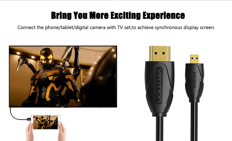 Vention Micro HDMI к HDMI кабель позолоченный HDMI 2,0 в 3D 1 м 1,5 м 2 м Высокое качество HDMI кабель адаптер для планшета HDTV камеры