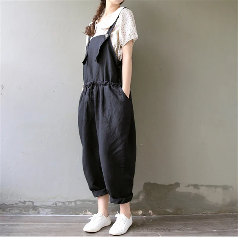Casual Black Women Linen Rompers Vintage Loose Female Harem Pants New Summer&ampSpring Slim Lady Full Length Clothing | Женская одежда