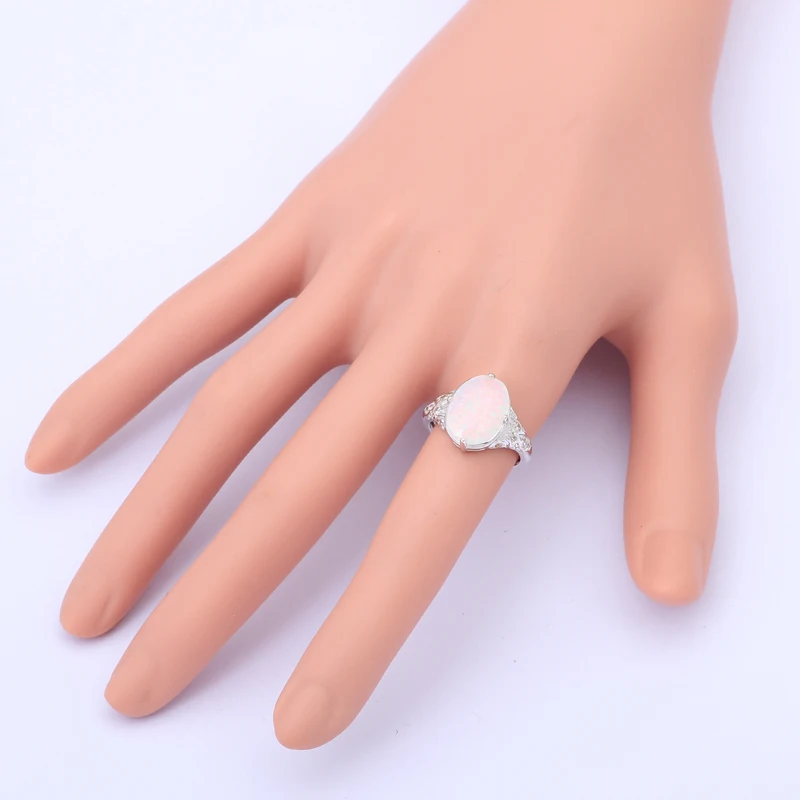 Белый огненный опал Серебро штампованные овальное кольцо Дизайн Модные