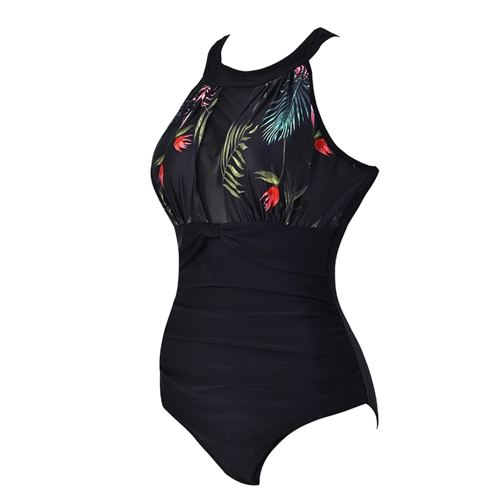 Sexy Fashion Print Bathing Beach Hollow High Neck Bikini Women Swimsuit Push Up Padded Mesh Ruched Backless Summer | Спорт и