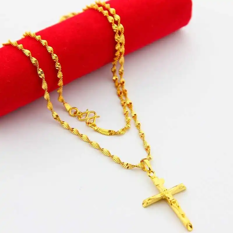 Ожерелье с подвеской Jesus Cross мужское украшение 24 к золотого цвета цепочкой 18