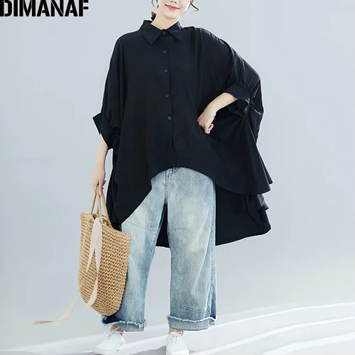 Qian92090CN-hei DIMANAF размера плюс, женская блузка, рубашки большого размера, летние женские топы, туника, одноцветная, свободная, повседневная, с рукавом летучая мышь, женская одежда, 5XL 6XL, новинка - Цвет: Qian92090CN-hei