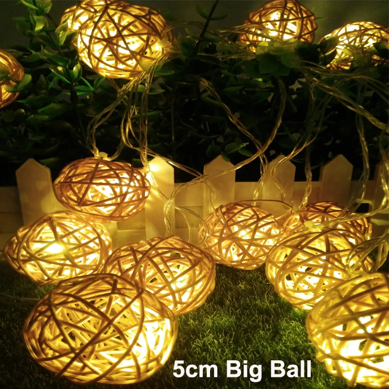 

5cm Big Ball 20Leds 5M Creamy Warm White Fairy String Christmas Tree Lights Outdoor for Weddings Natal Garden Holiday Decoration