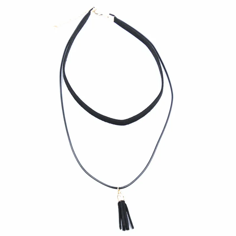 Модное ожерелье с подвеской и кисточками черное цепочкой-чокером 1 шт. X26 |