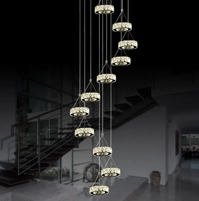 値段 現代ロング LED スパイラルリビングクリスタルシャンデリア照明屋内器具階段階段ランプショーケース寝室ホテルホール