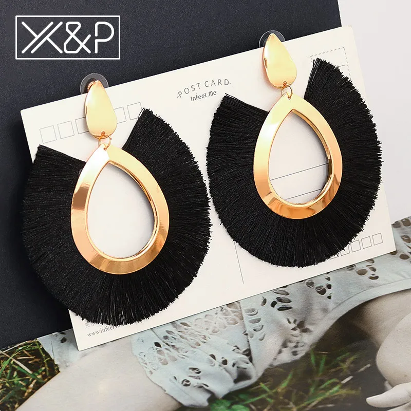 Black 2 X& P модные богемные серьги с большими кисточками крупное золото ручной работы Brincos Висячие Подвесные серьги с кисточкой для женщин Za ювелирные изделия - Окраска металла: Black 2