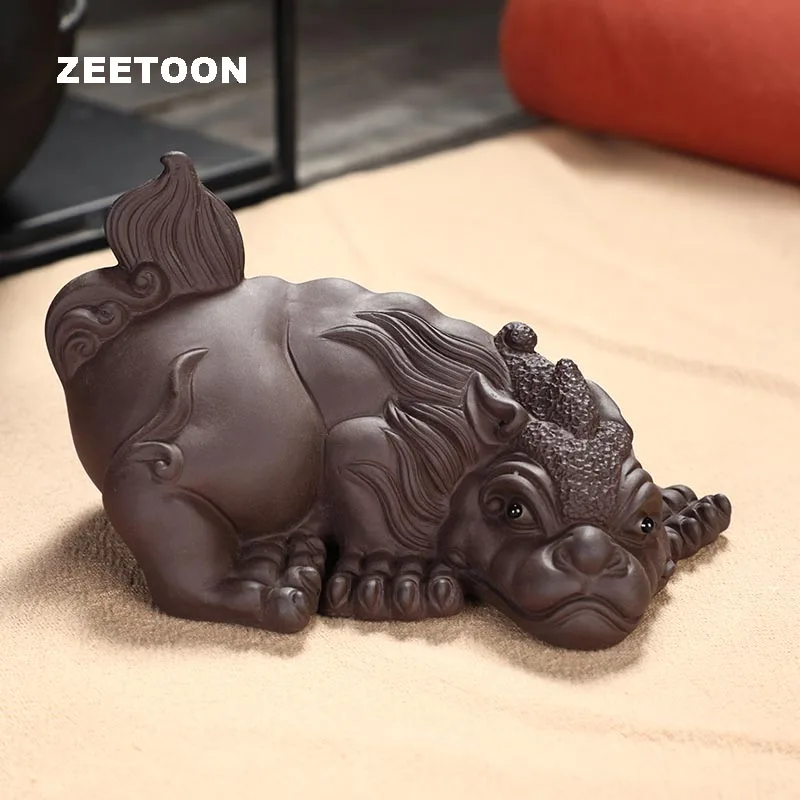 Изысканные чайные питомцы из натуральной фиолетовой глины статуя отважных