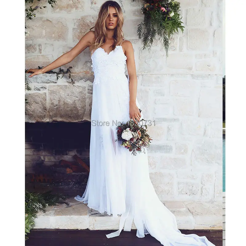 2020 Летние шифоновые свадебные платья в стиле бохо кружевные пляжные на