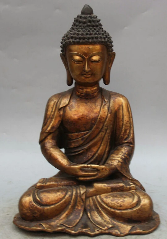 

song voge gem S2214 13" Tibet Buddhism Bronze Gild Seat Shakyamuni Amitabha Buddha Sakyamuni Statue