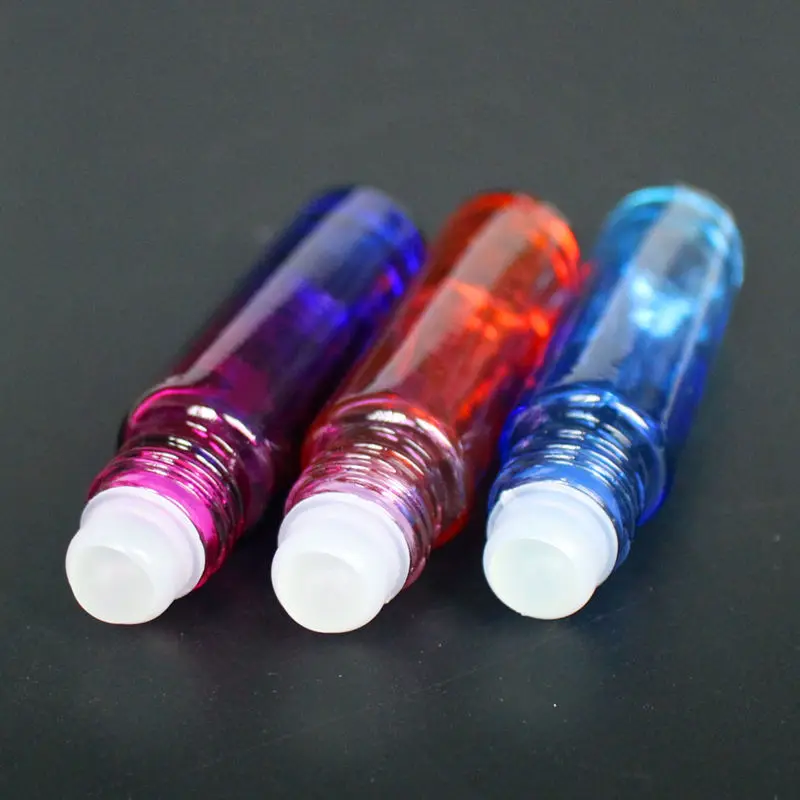 

200pcs/lot Colorful 10ml Glass Roll On Bottle Refillable Perfume Roller Bottle Essential Oil Bottle with Metal Ball Glass Ball