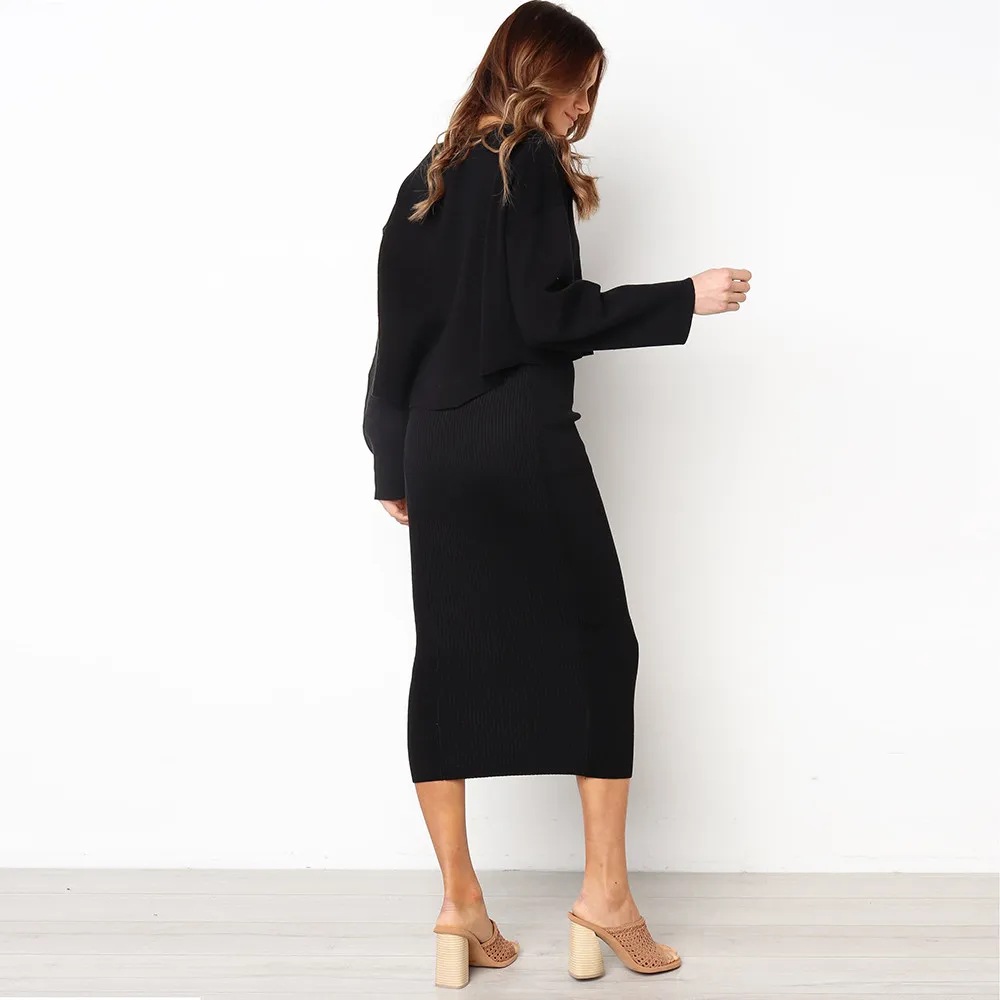 Круглый вырез с длинным рукавом Женский комплект 2 шт. укороченный топ и женские