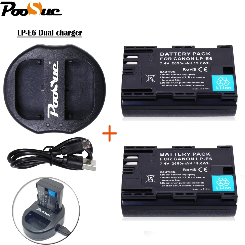 Высокая емкость LP-E6 LP E6 LP-E6N батарея 2 шт + USB двойное зарядное устройство для Canon EOS 6D 7D 5DS 5DSR 5D Mark II IV 5D 60D
