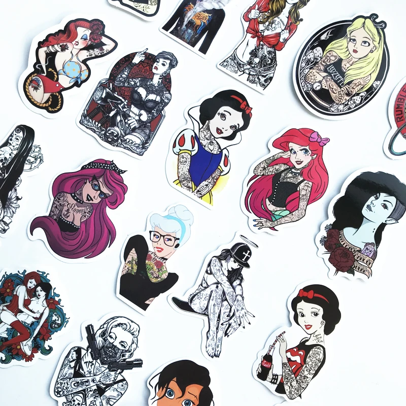 50PCS Sexy Tattoo Beauty Sticker Luggage Trolley Case Laptop Tide Brand Guitar Skateboard Personality Stickers Waterproof | Игрушки и