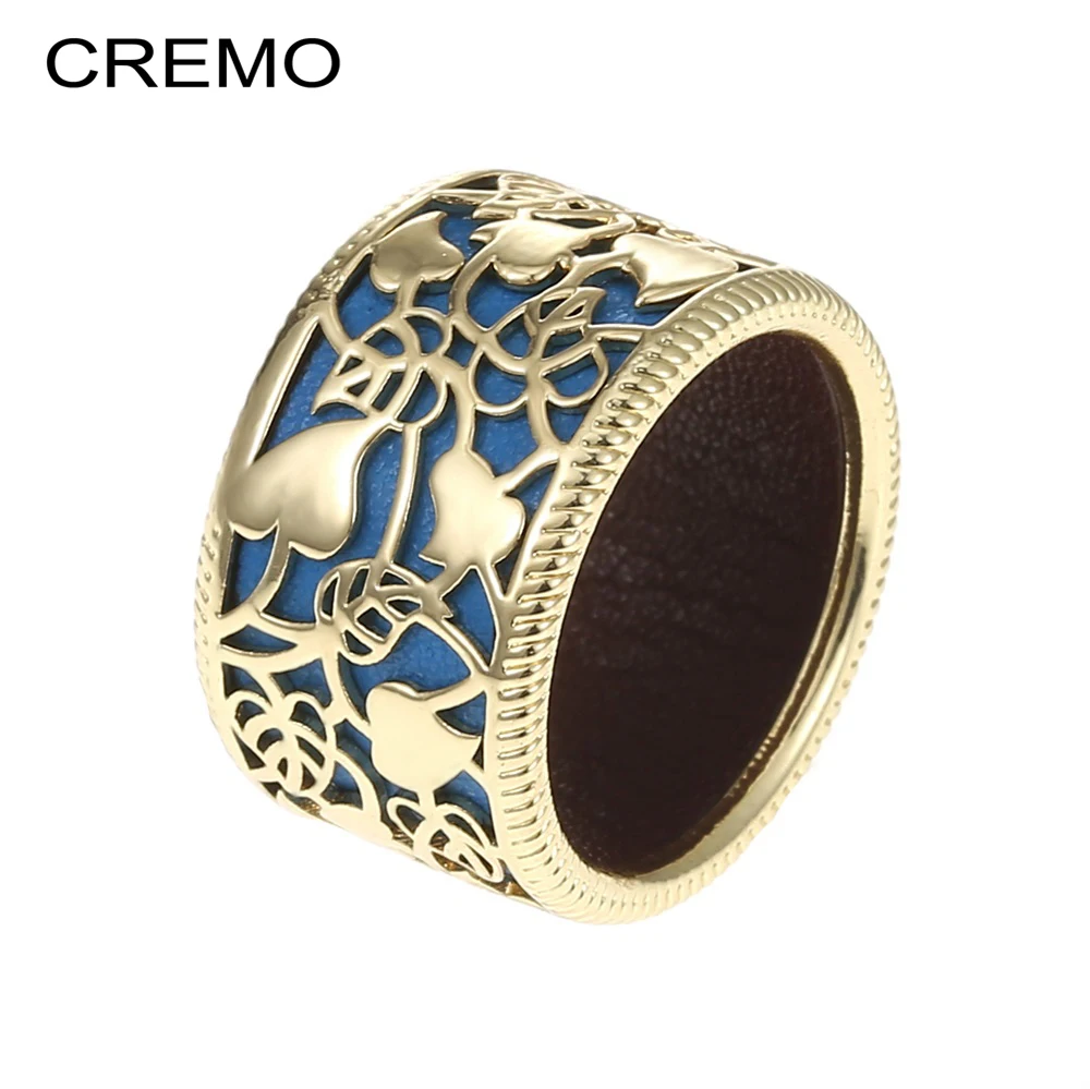 Cremo кольцо для женщин цветок Hollowing ремесло золотой цвет модный кожаный обмен